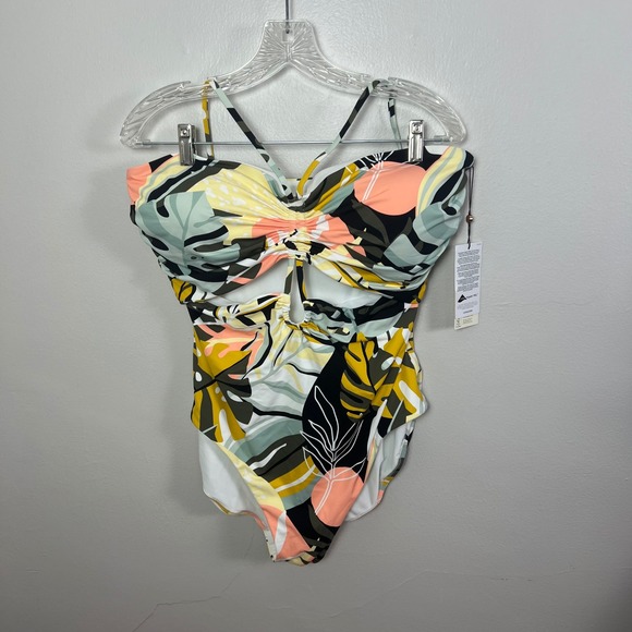 Callia Other - NWT Calia Shirred Cutout One Piece Swimsuit Tummy Control Multi Palm 16